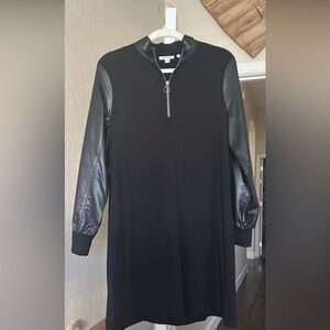 Chico’s Black Dress with Faux Leather Sleeves